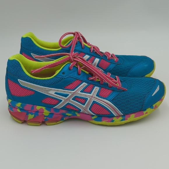 ASICS Women's Gel Frantik 7 Running Shoes 9 Lace Up Athletic Blue Pink Neon - Picture 1 of 11